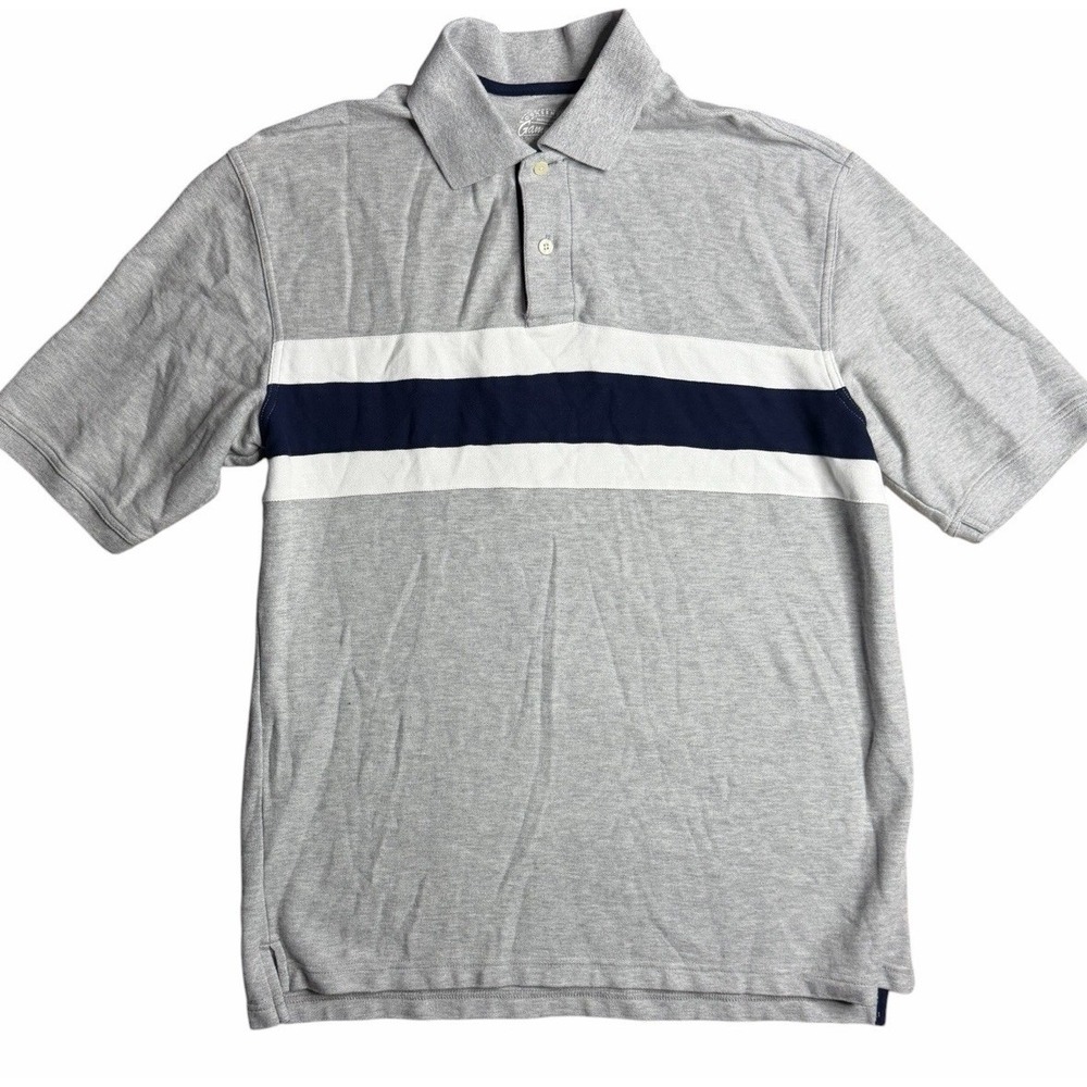 Game Day Polo Shirt Mens Medium Gray Striped Cotton Short Sleeve Casual